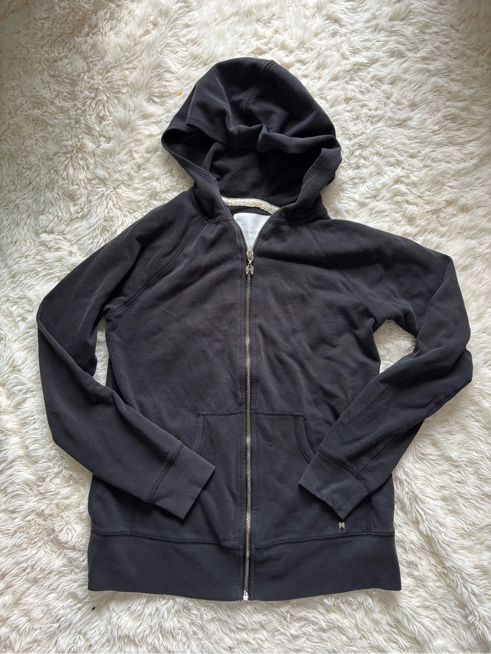 Victoria's Secret Y2K Black Zip-Up Hoodie with Angel Wing Pull